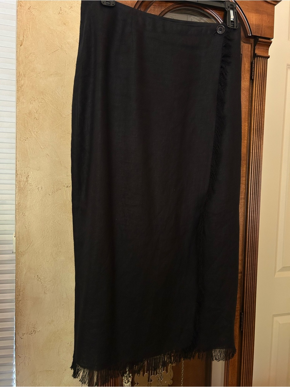 Black Linen sexy skirt with fringe and slit upfront